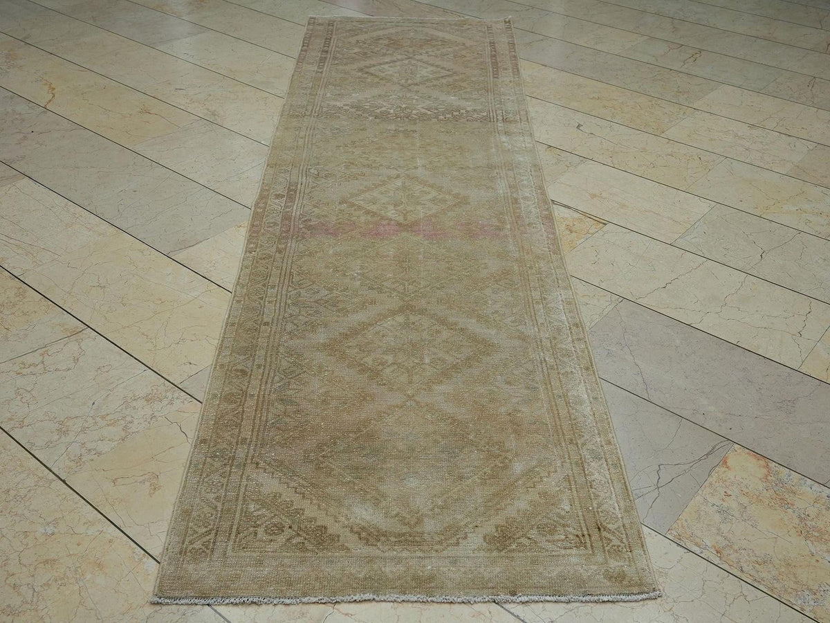 Turkish Rug Runner: Vintage Wool Hallway Carpet Rugs (2.8x9.9 ft)