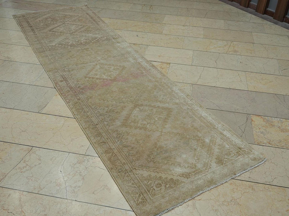 Turkish Rug Runner: Vintage Wool Hallway Carpet Rugs (2.8x9.9 ft)