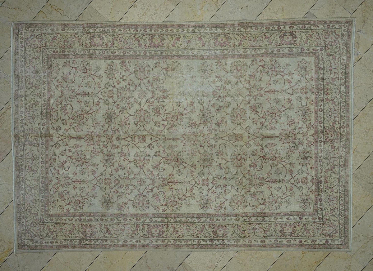 Floral Vintage Oushak Rug: Soft Colors Turkish Carpet 7x10,Scandinavian Style Home Decor Rugs.