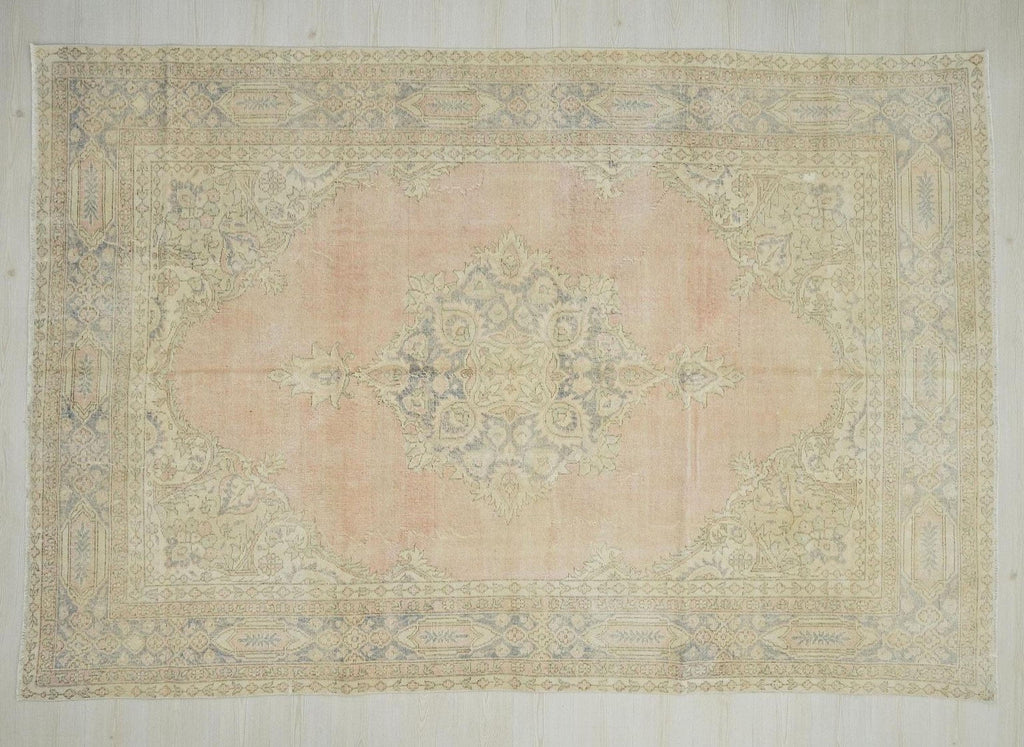 Vintage Handwoven Oushak Rug: Large Turkish Carpet, Bohemian Home Living Rugs 7"x10,4" Feet.
