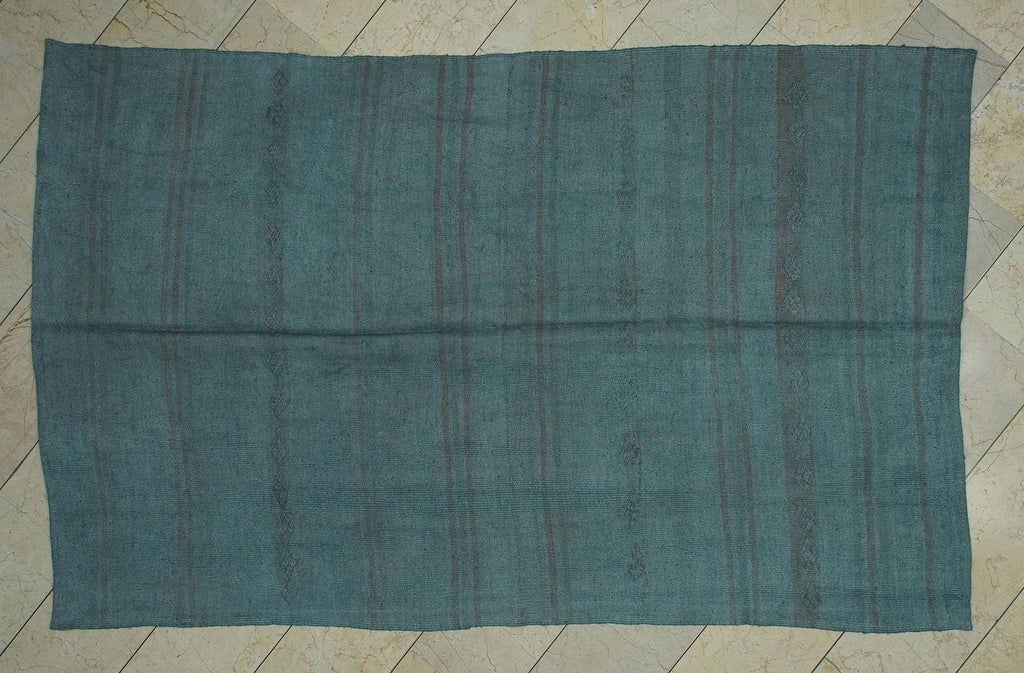 Overdyed Gray Hemp Kilim Rug: 5.3x8.7 ft,Mid Century Modern Flat Woven Turkish Rugs.