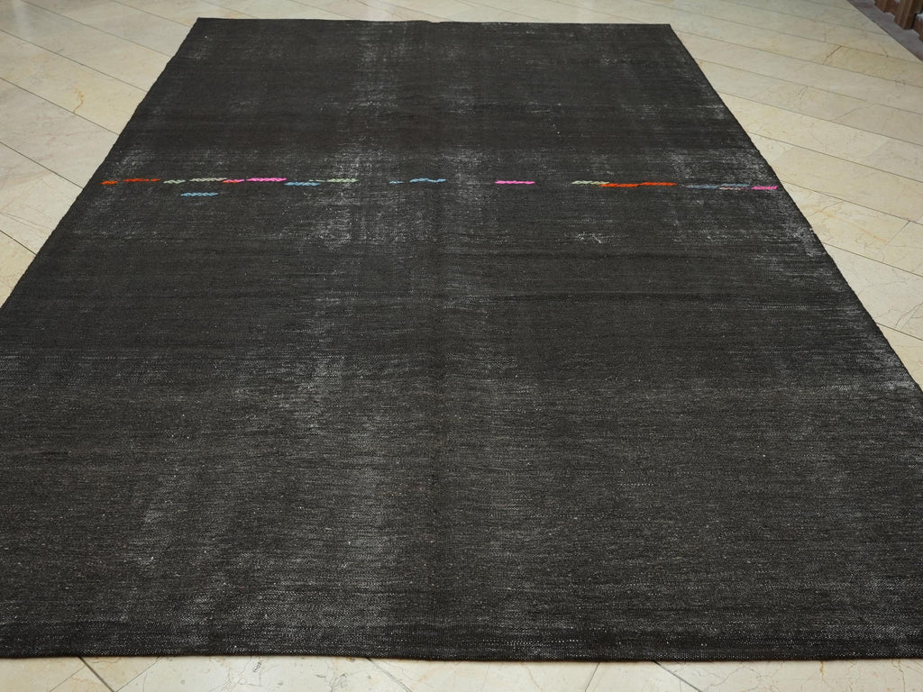 Goat Hair Kilim Rug: 7.2"x11.5" Vintage Turkish Flat Weave Dark Brown Rugs.