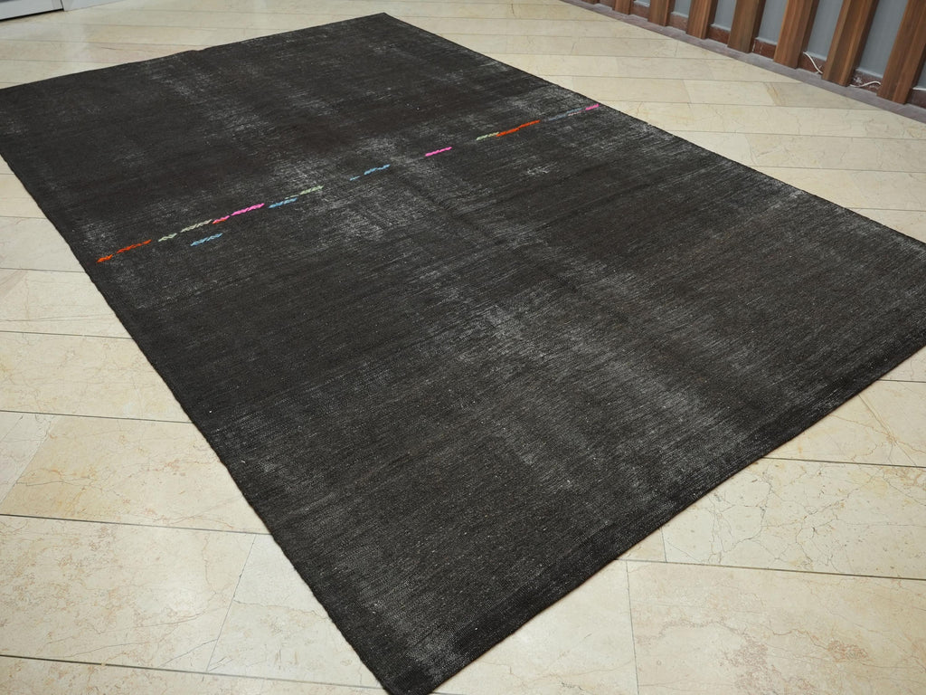 Goat Hair Kilim Rug: 7.2"x11.5" Vintage Turkish Flat Weave Dark Brown Rugs.