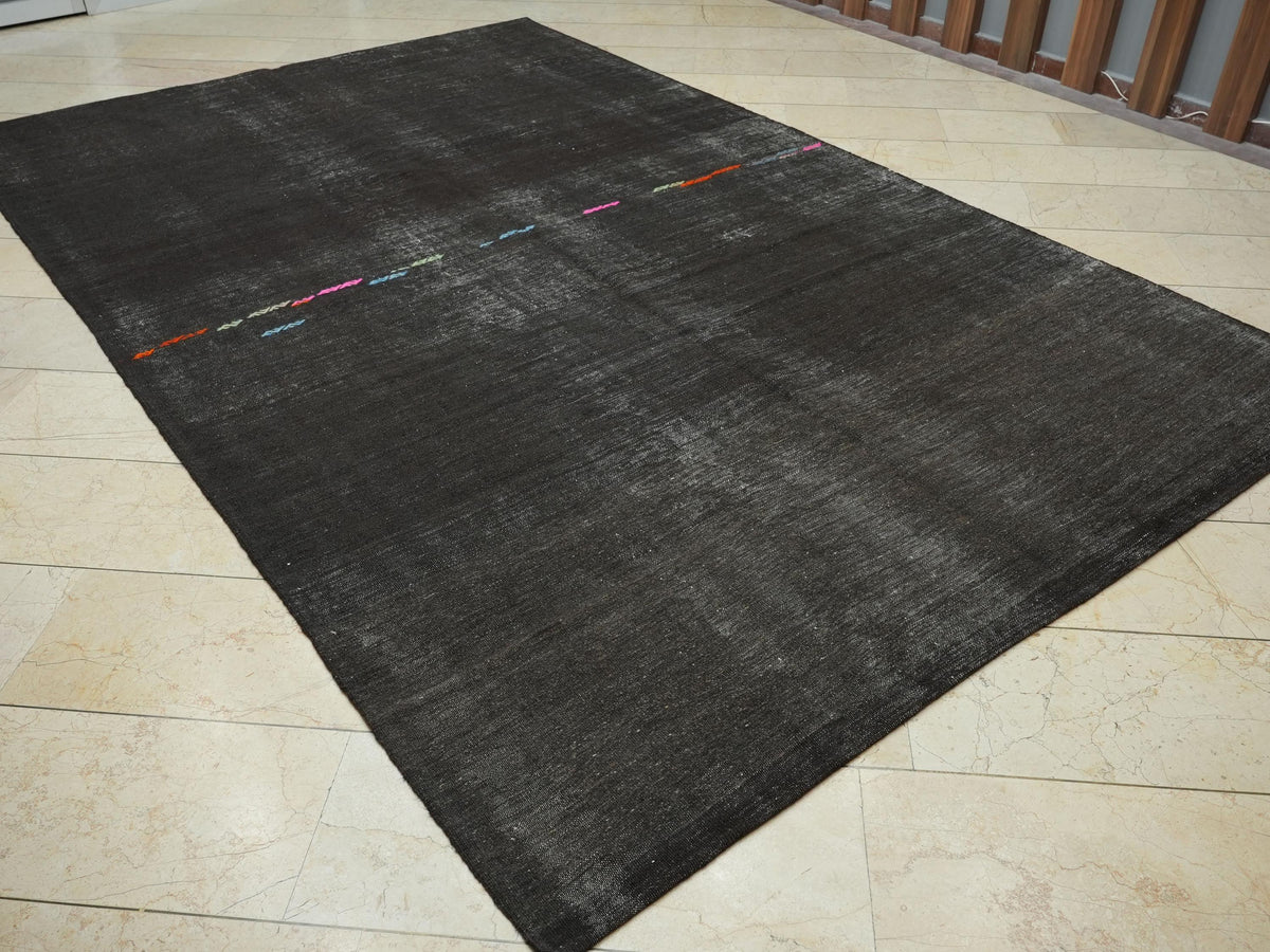 Goat Hair Kilim Rug: 7.2"x11.5" Vintage Turkish Flat Weave Dark Brown Rugs.