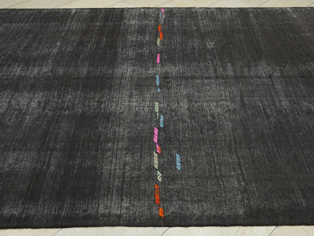 Goat Hair Kilim Rug: 7.2"x11.5" Vintage Turkish Flat Weave Dark Brown Rugs.