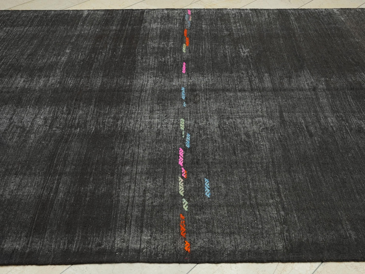 Goat Hair Kilim Rug: 7.2"x11.5" Vintage Turkish Flat Weave Dark Brown Rugs.