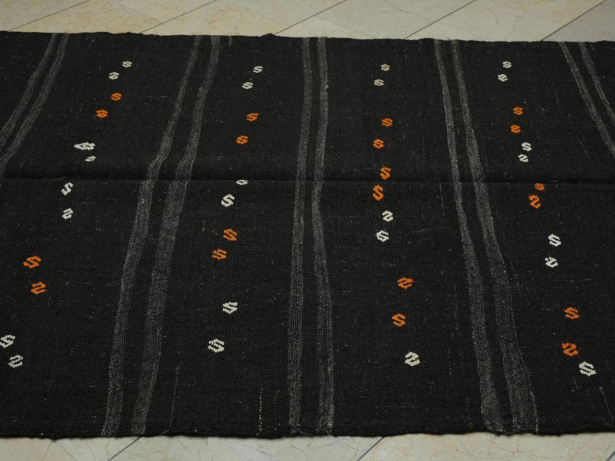 Vintage Brown Goat Hair Kilim Rug: 4.9x9.3 Feet,Turkish Anatolian Rugs