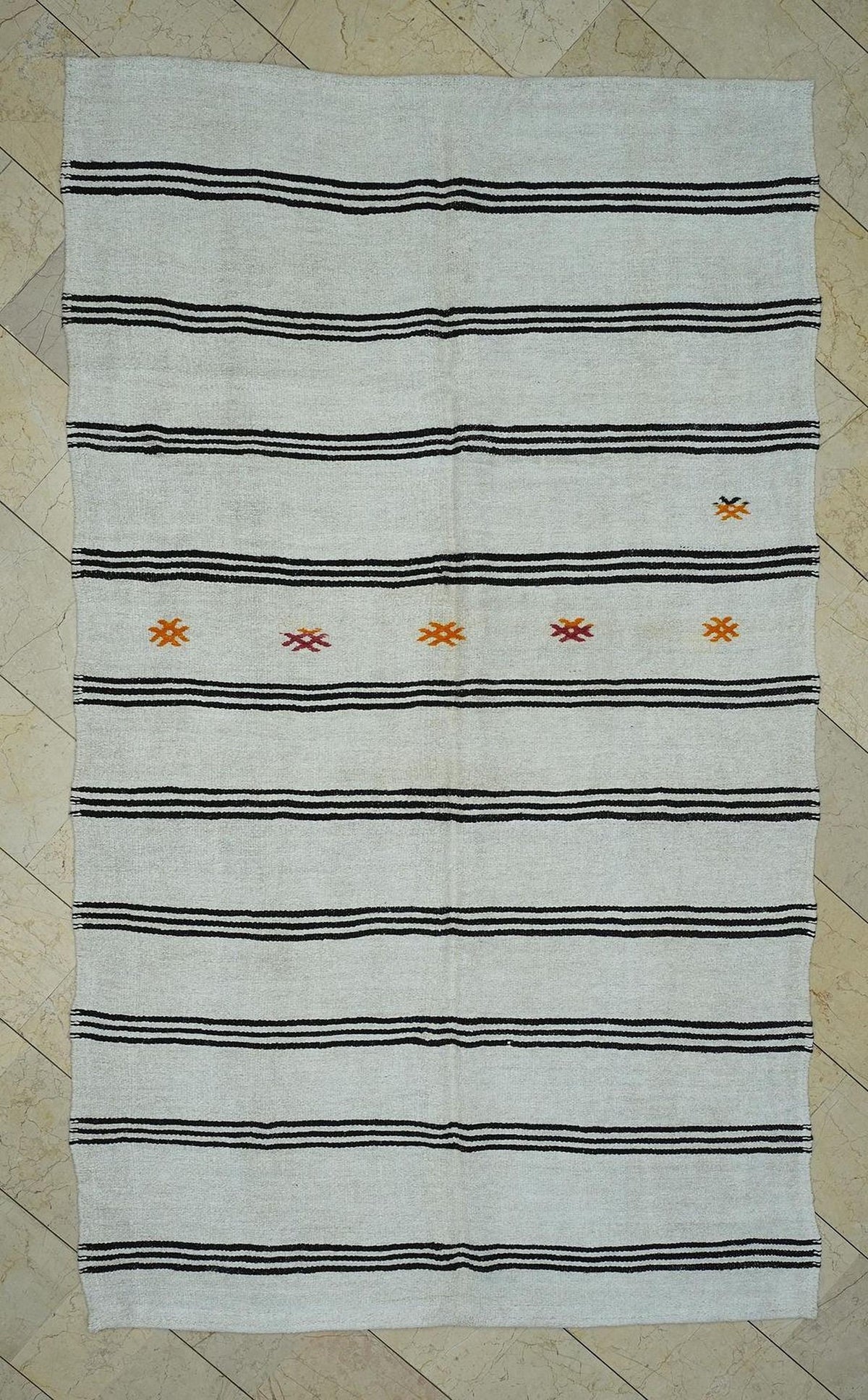 Vintage Turkish Hemp Kilim Rug: 5.8x9.7 ft,Stripe Handmade Moody Decor Rugs.