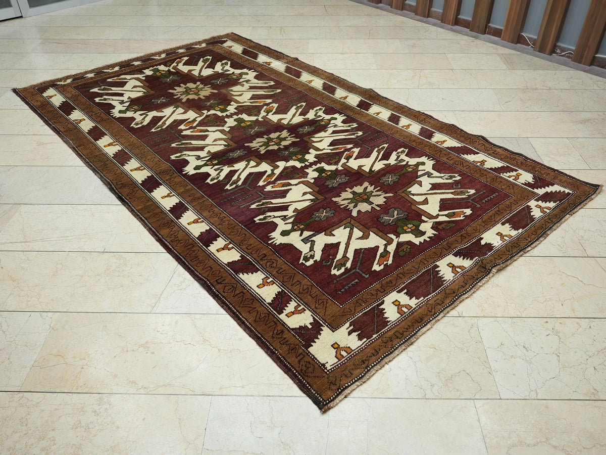 Primitive Pattern Old Turkish Anatolian Carpet Rug: 5.5x9.4 Feet,Multi Colors Area Floor Rugs