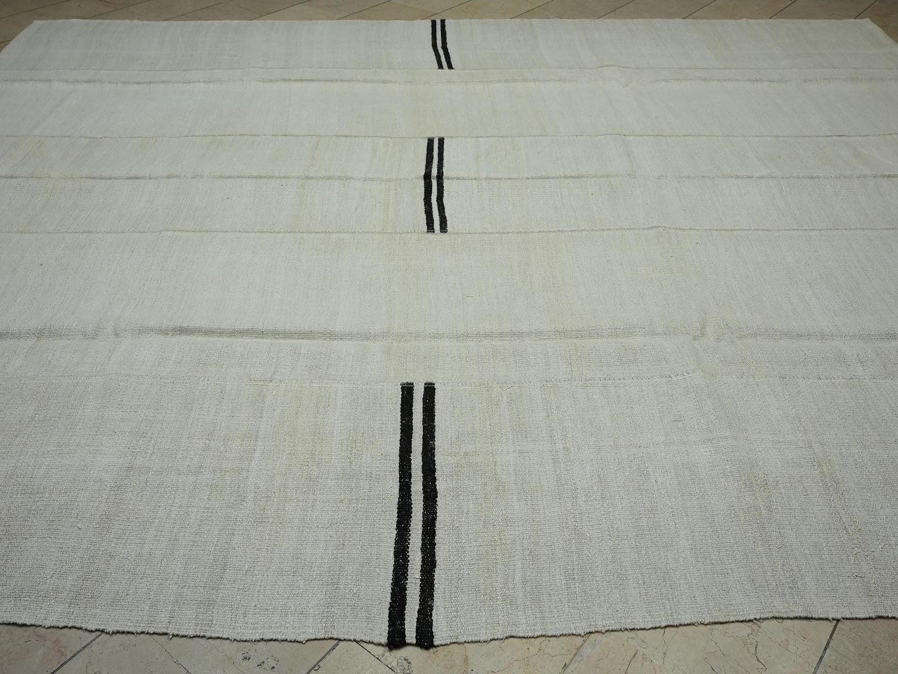 10x12 Oversized Vintage Stripe Design Hemp Kilim Rug: Minimal Home Living Floor Decor Rugs.