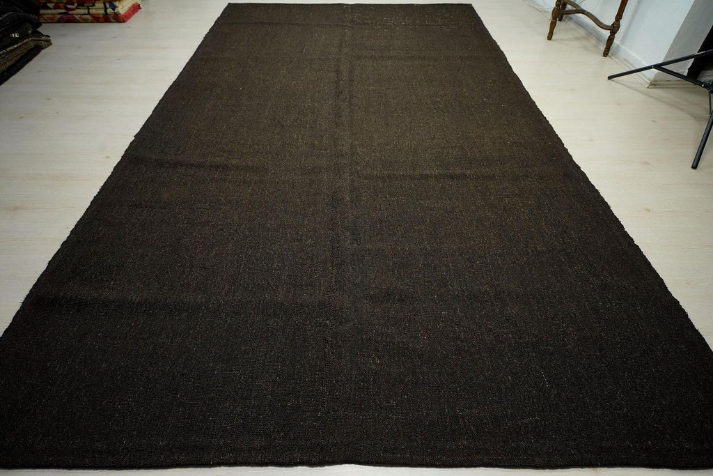 Oversized Goat Hair Kilim Rug: 7.3x12.5 ft, Brown Nomadic Tent Rugs