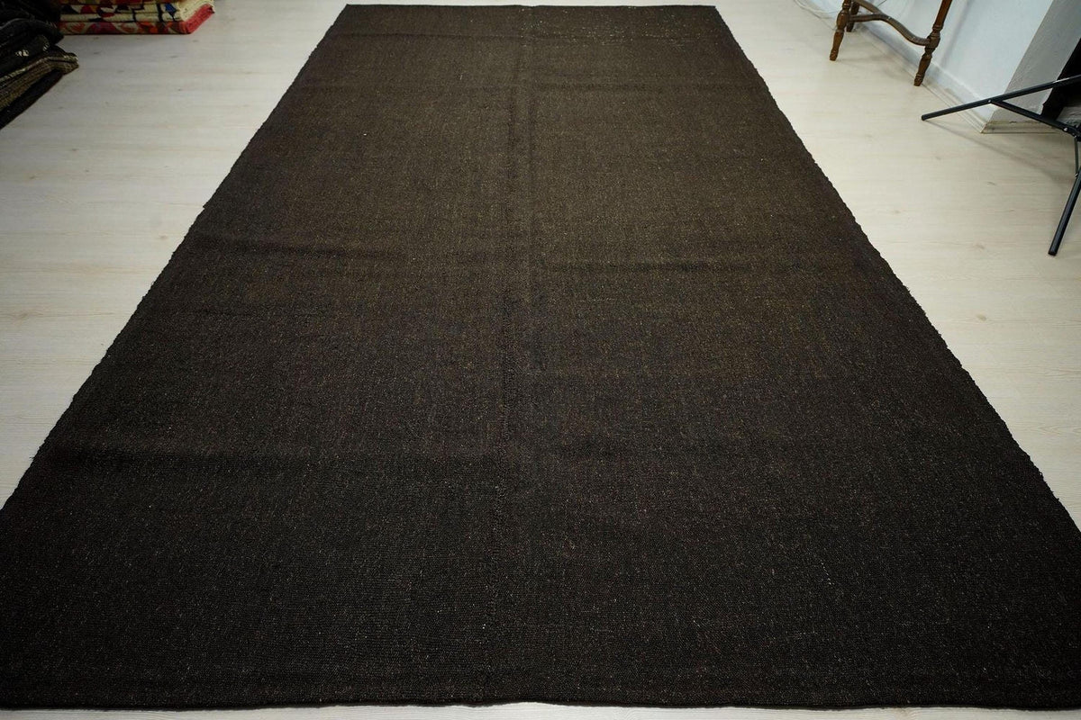 Oversized Goat Hair Kilim Rug: 7.3x12.5 ft, Brown Nomadic Tent Rugs