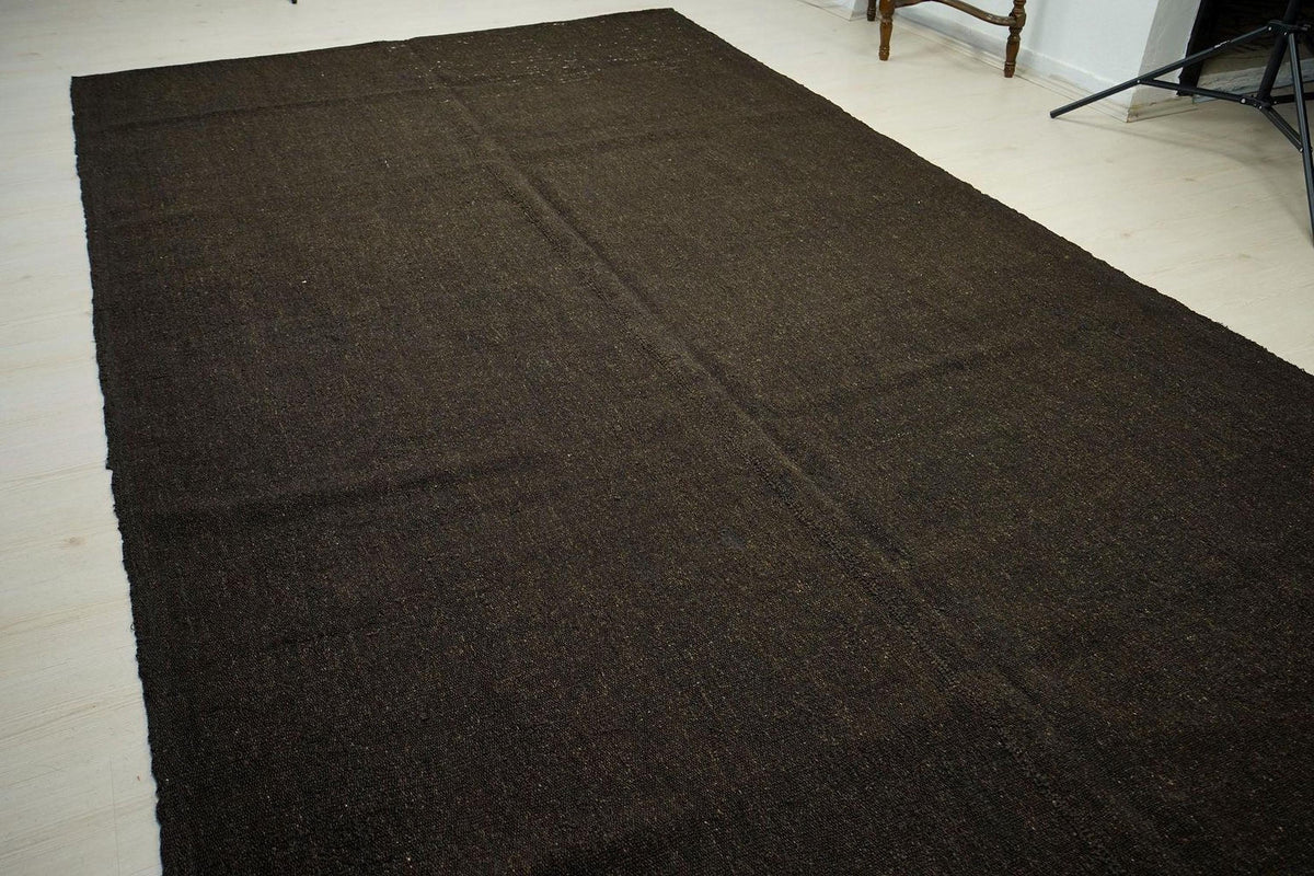 Oversized Goat Hair Kilim Rug: 7.3x12.5 ft, Brown Nomadic Tent Rugs