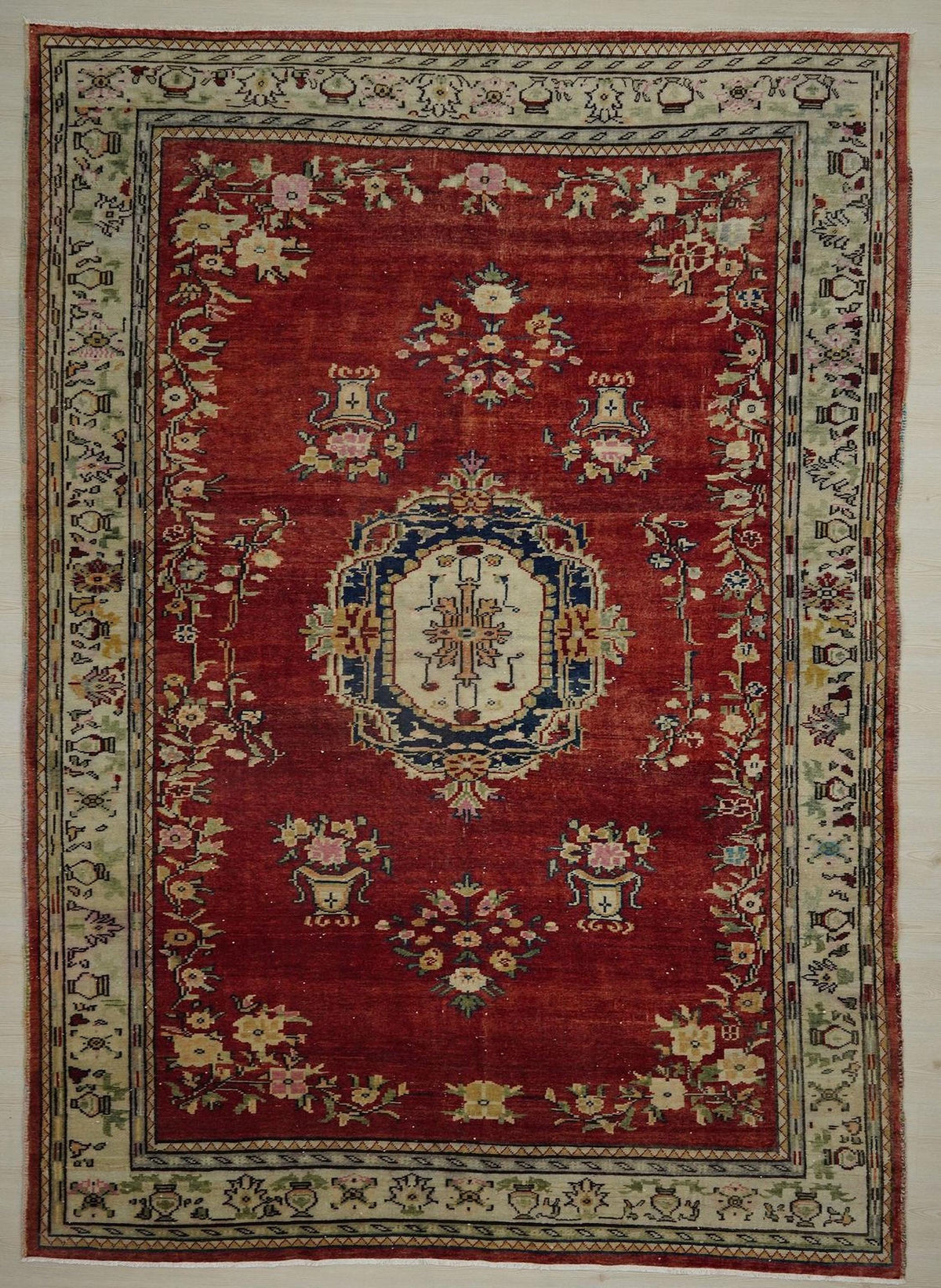 1940s Antique Turkey Malatya Rug: 8x11 Handwoven Wool Double Knot Area Red & Blue Rugs.