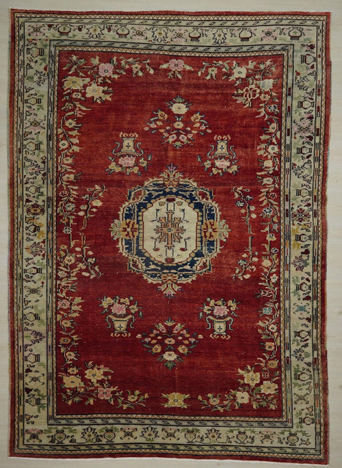 1940s Antique Turkey Malatya Rug: 8x11 Handwoven Wool Double Knot Area Red & Blue Rugs.