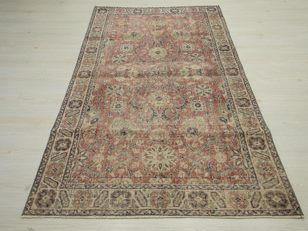 Small Vintage Oushak Rug: Handmade Turkish Wool Carpet, 3.6x6.6 ft.