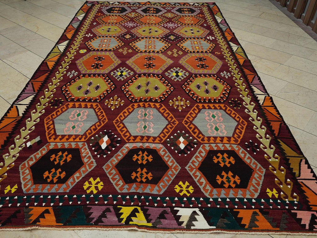 7x13 Large Old Turkish Kilim Rug: Antique Decor Oversize Rare Pattern Handmade Rugs.