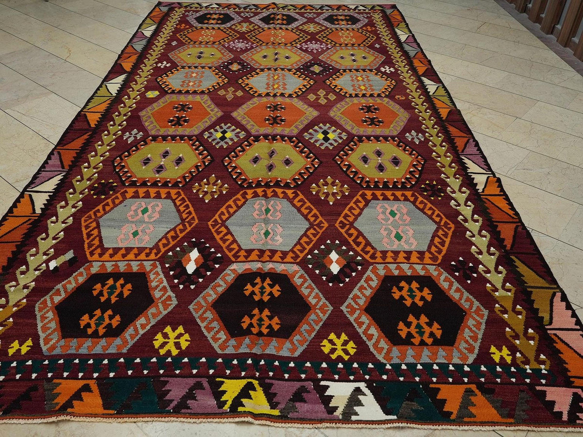 7x13 Large Old Turkish Kilim Rug: Antique Decor Oversize Rare Pattern Handmade Rugs.