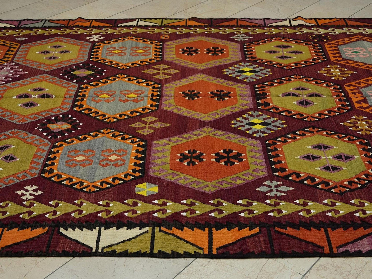 7x13 Large Old Turkish Kilim Rug: Antique Decor Oversize Rare Pattern Handmade Rugs.
