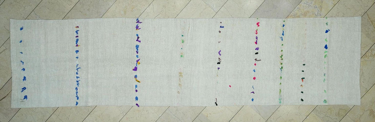 Long Narrow Hemp Rug Runner: 3,3"x12,8" Feet,Vintage Home Decor Kilim Runners.