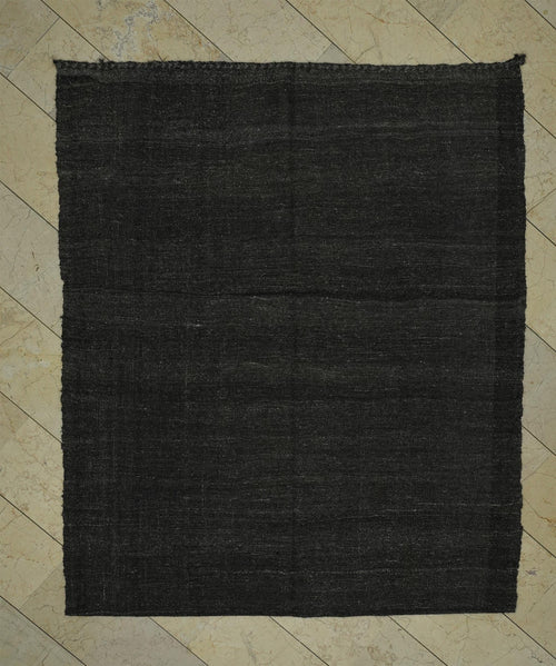 6x7 Vintage Turkish Goat Hair Kilim Rug: Grayish Brown Farmhouse Decor Handmade Rugs.