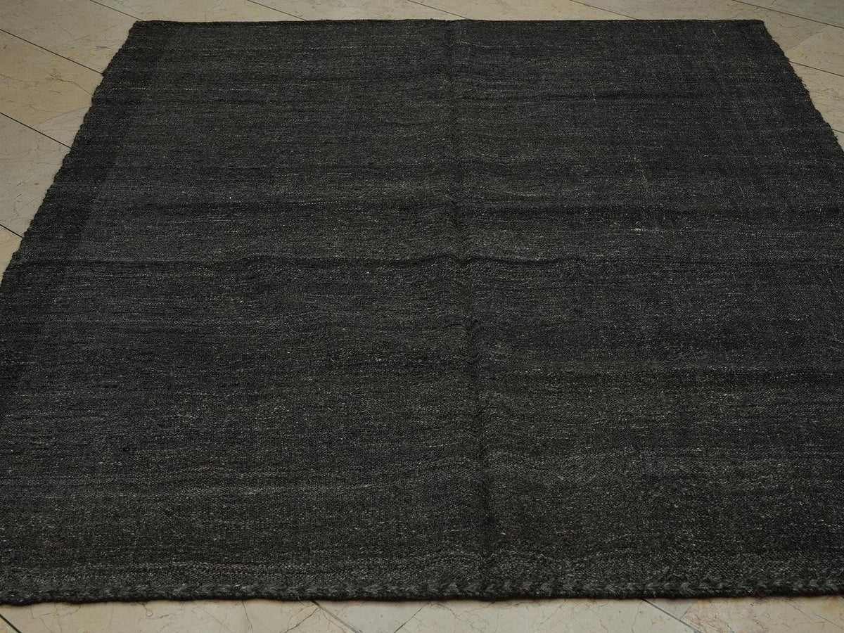 6x7 Vintage Turkish Goat Hair Kilim Rug: Grayish Brown Farmhouse Decor Handmade Rugs.