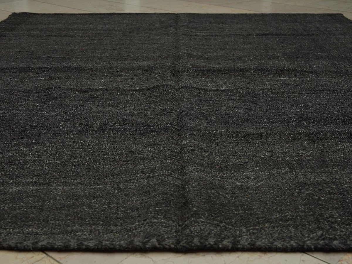 6x7 Vintage Turkish Goat Hair Kilim Rug: Grayish Brown Farmhouse Decor Handmade Rugs.