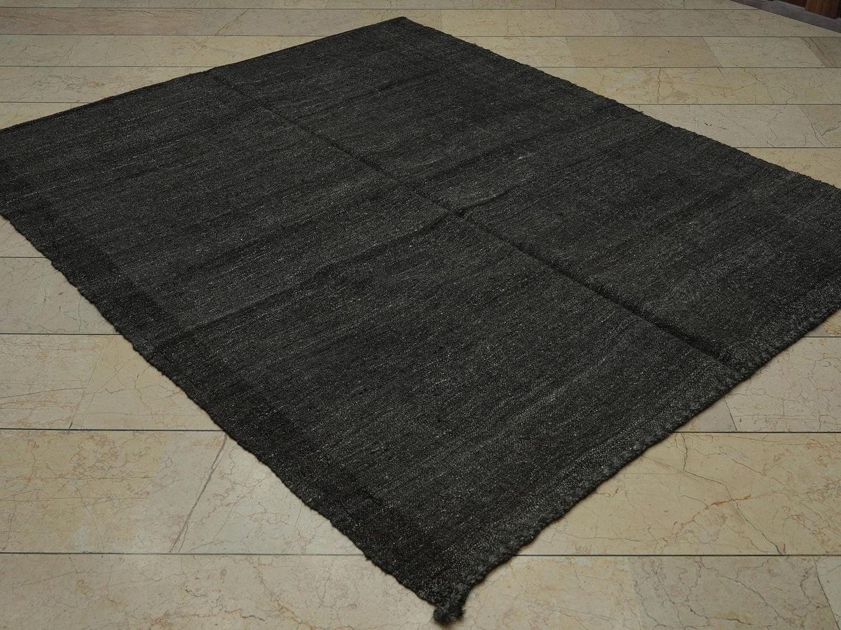 6x7 Vintage Turkish Goat Hair Kilim Rug: Grayish Brown Farmhouse Decor Handmade Rugs.