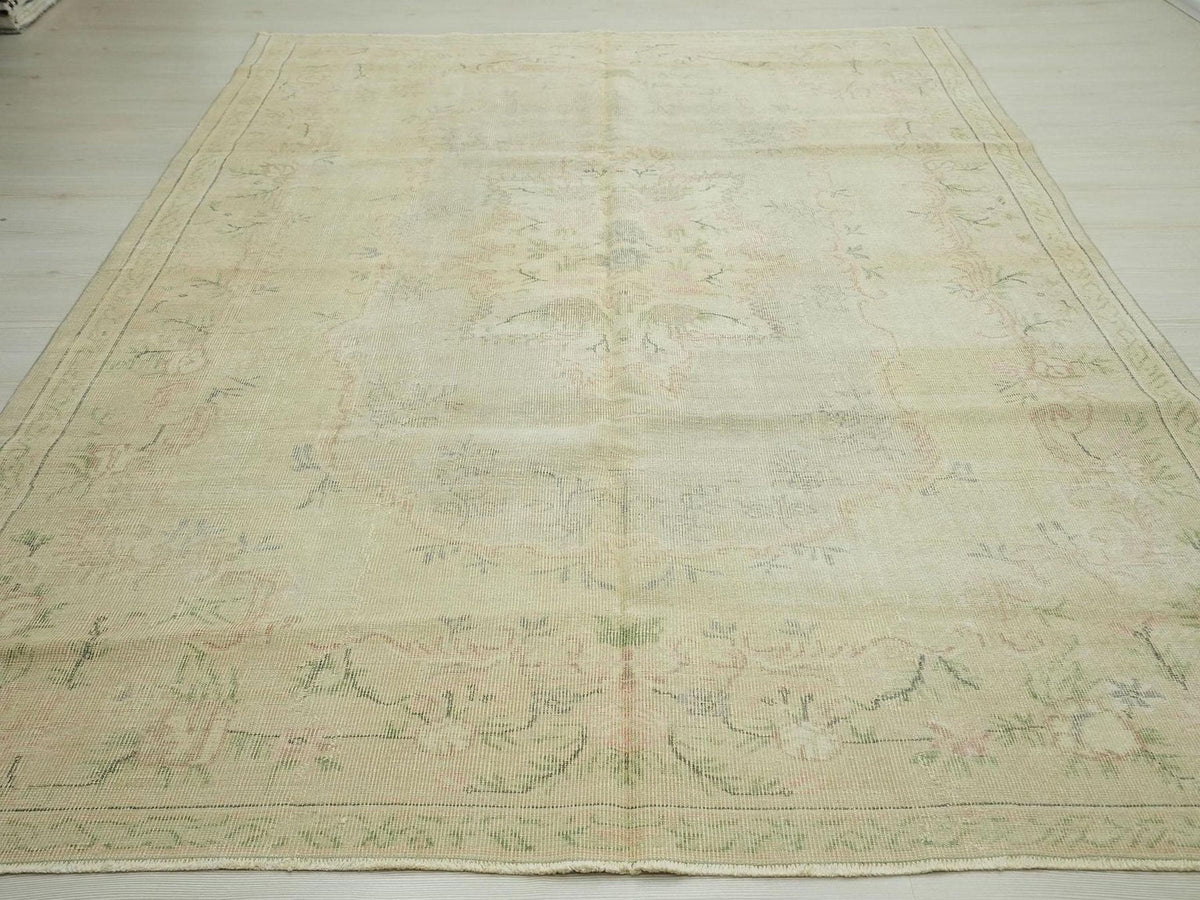 Vintage Oushak Rug: Large Turkish Wool Carpet, 6.7 x 9.7 ft