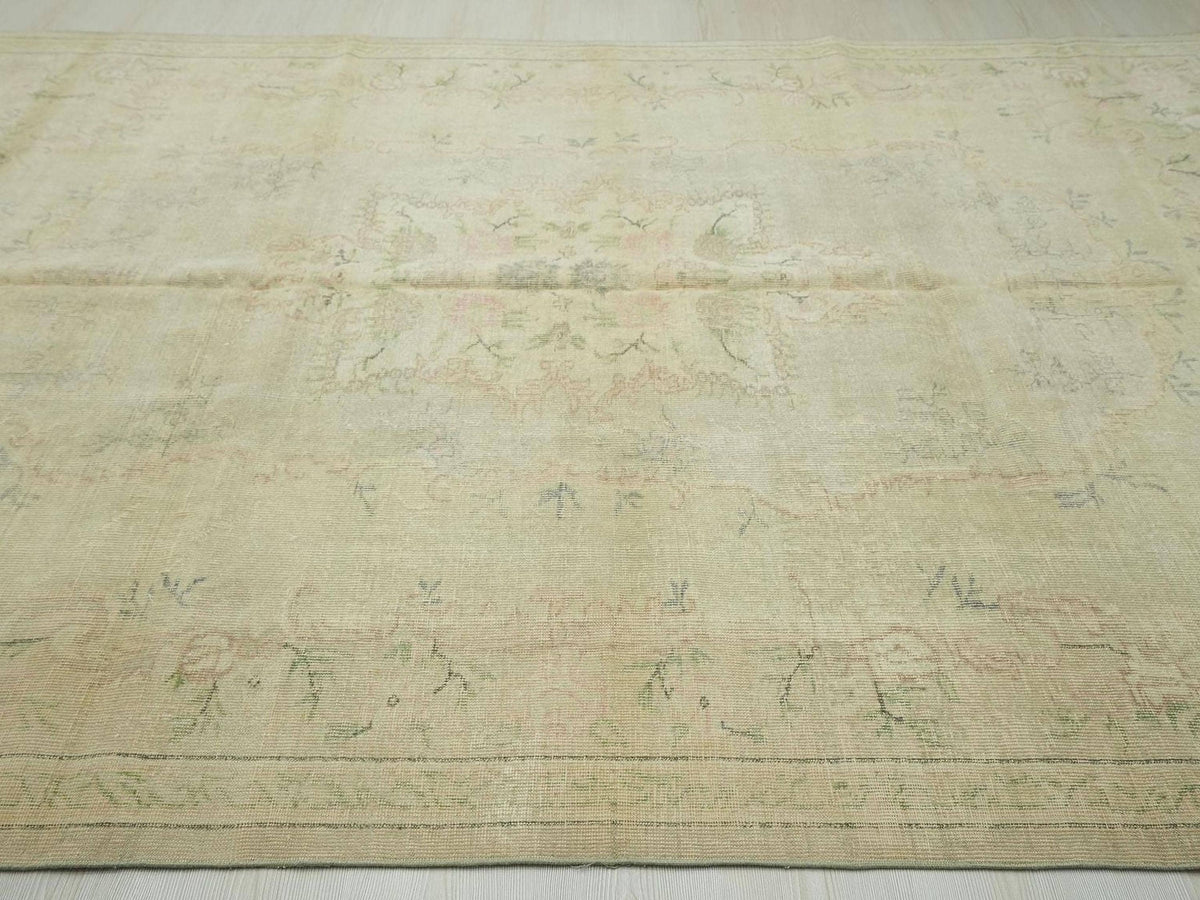 Vintage Oushak Rug: Large Turkish Wool Carpet, 6.7 x 9.7 ft