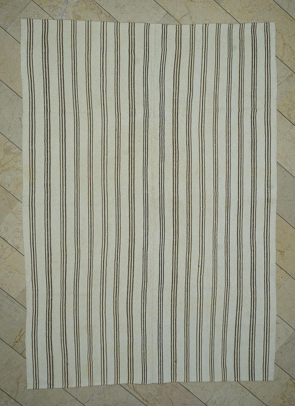 Brown Striped White Turkish Kilim Rug: 6.5"x9.3" Feet, Minimal Decor Home Living Rugs.