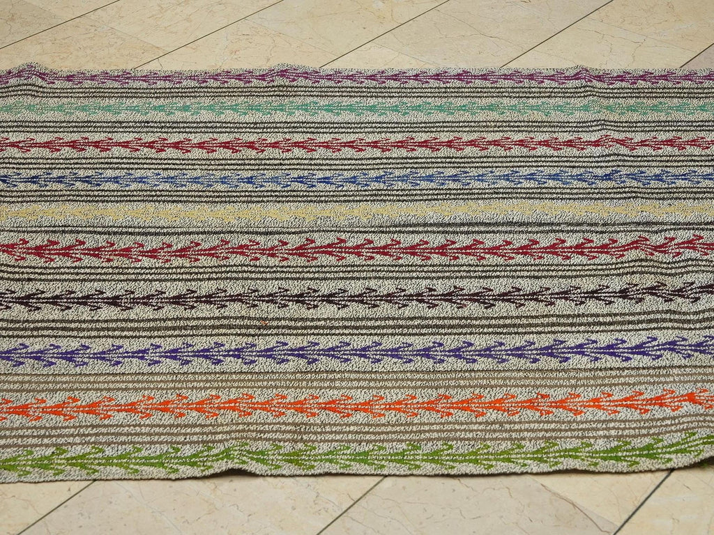 4.3x11 Embroidered Handmade Turkish Kilim Rug Runner: Multi-Color Goat Hair & Cotton Rugs.
