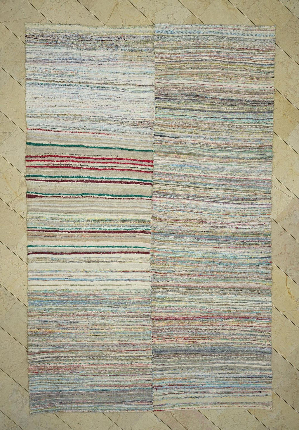 Large Flat Weave Turkish Rag Rug: 7.6"x12" Feet,Handwoven Kilim Rugs.