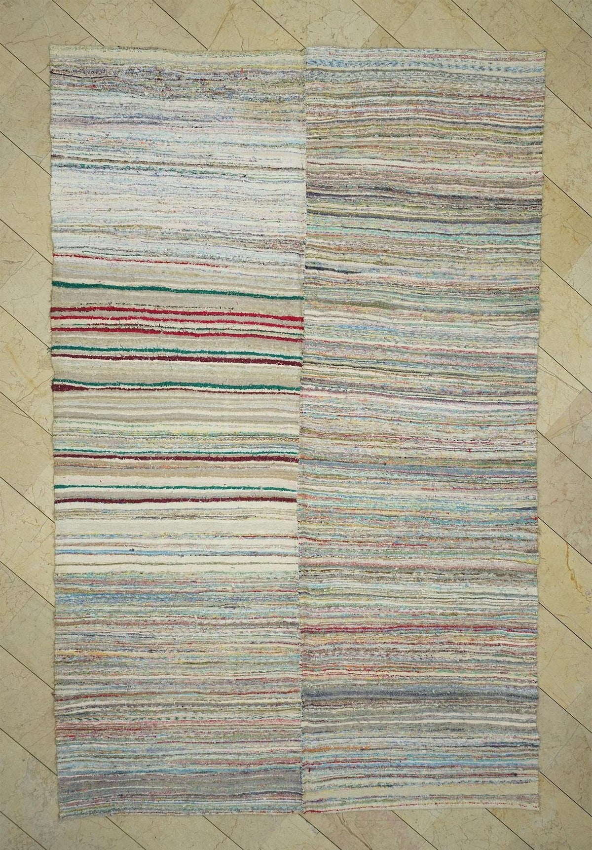 Large Flat Weave Turkish Rag Rug: 7.6"x12" Feet,Handwoven Kilim Rugs.