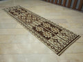 Vintage Turkish Kilim Rug Runner: Brown Cream Wool, 3"x11.3" Feet