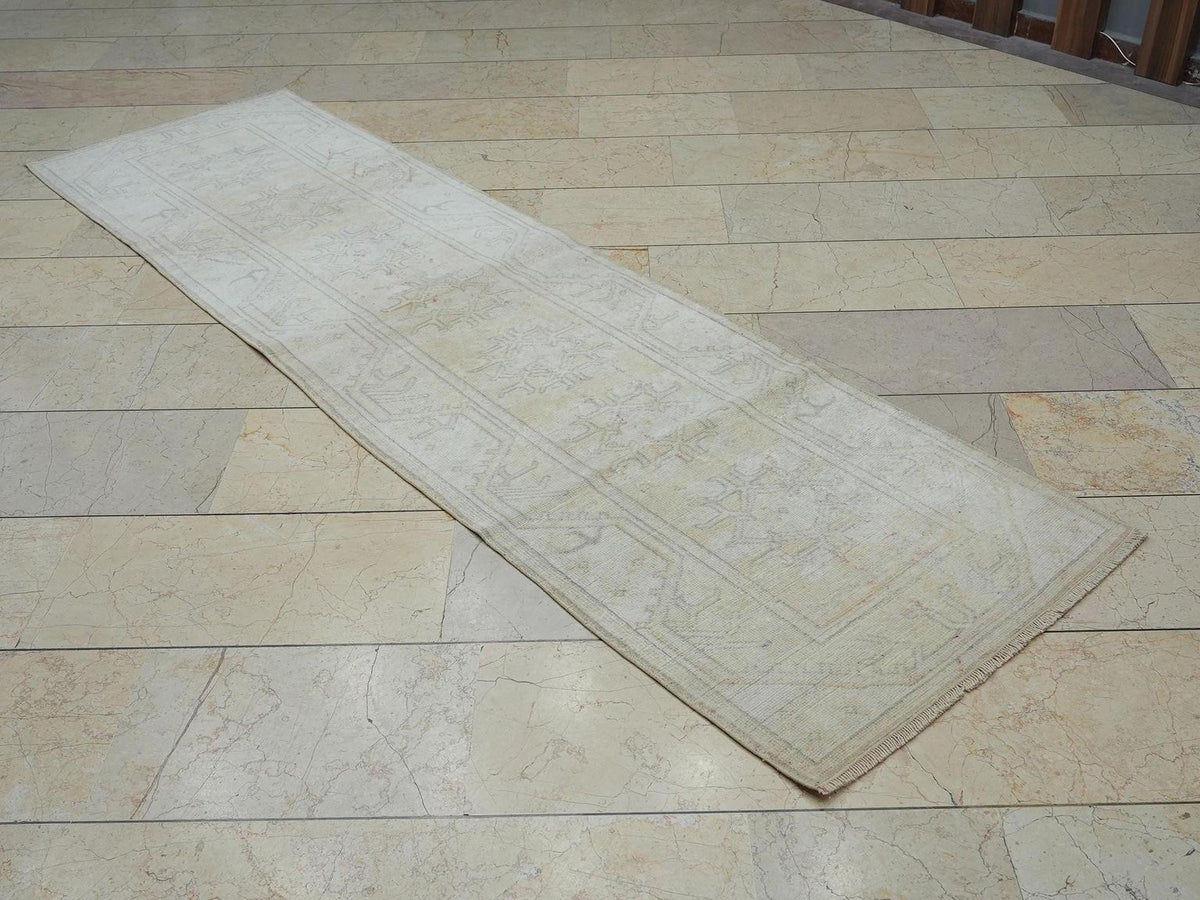 Wool Vintage Handmade Oushak Rug Runner: 2.6x9.3 Feet,Home Kitchen Floor Decor Rugs.