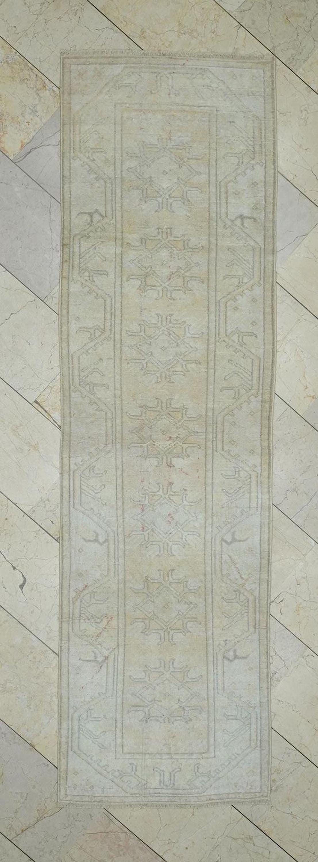 Wool Vintage Handmade Oushak Rug Runner: 2.6x9.3 Feet,Home Kitchen Floor Decor Rugs.