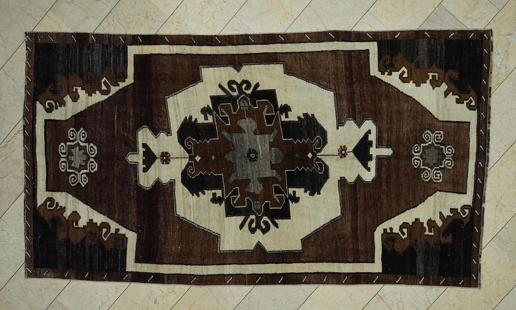 Antique Turkish Kars Rug: Primitive Geometric Wool Carpet Rugs, 5.2 x 9.6 ft.