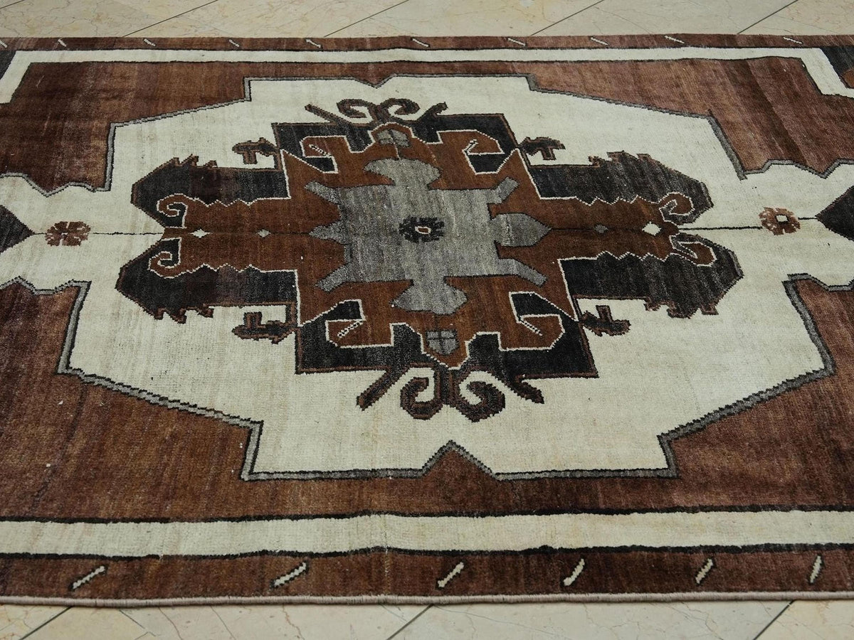Antique Turkish Kars Rug: Primitive Geometric Wool Carpet Rugs, 5.2 x 9.6 ft.