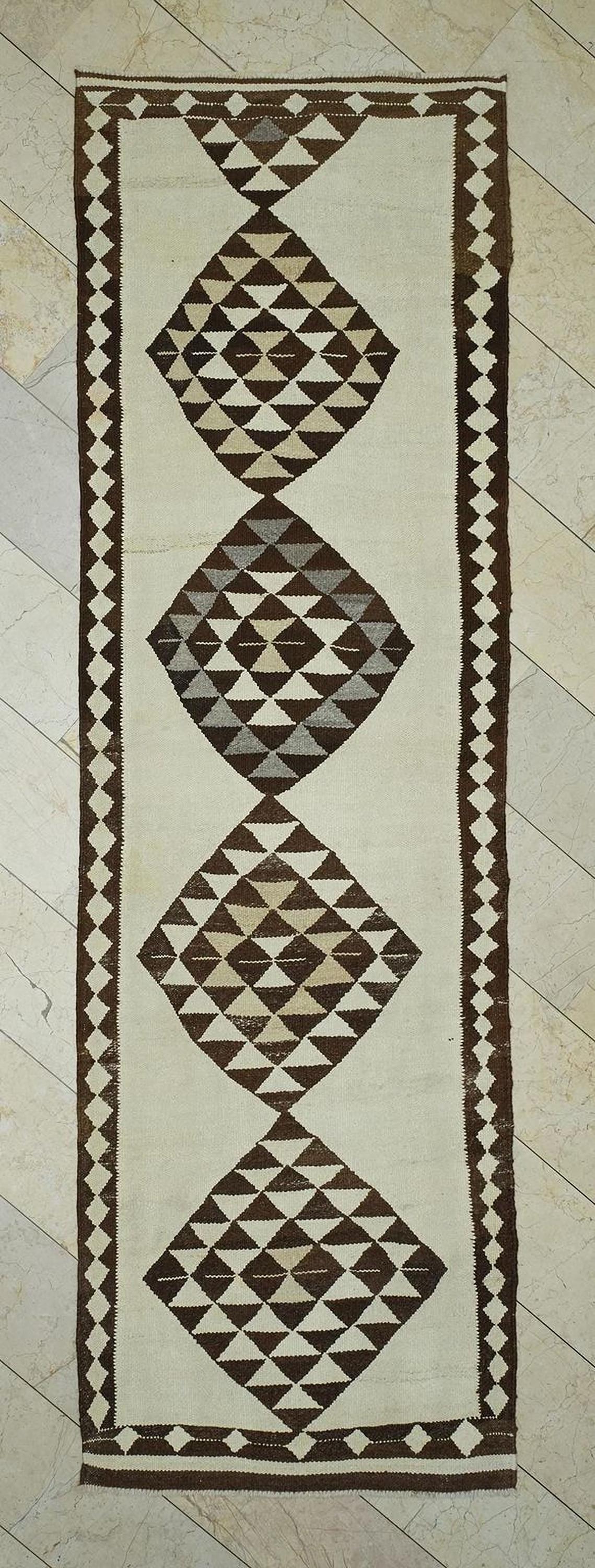 Neutral Wool Kilim Rug Runner: 3,4x11,2 Ft, Vintage Home Decor Turkish Rugs