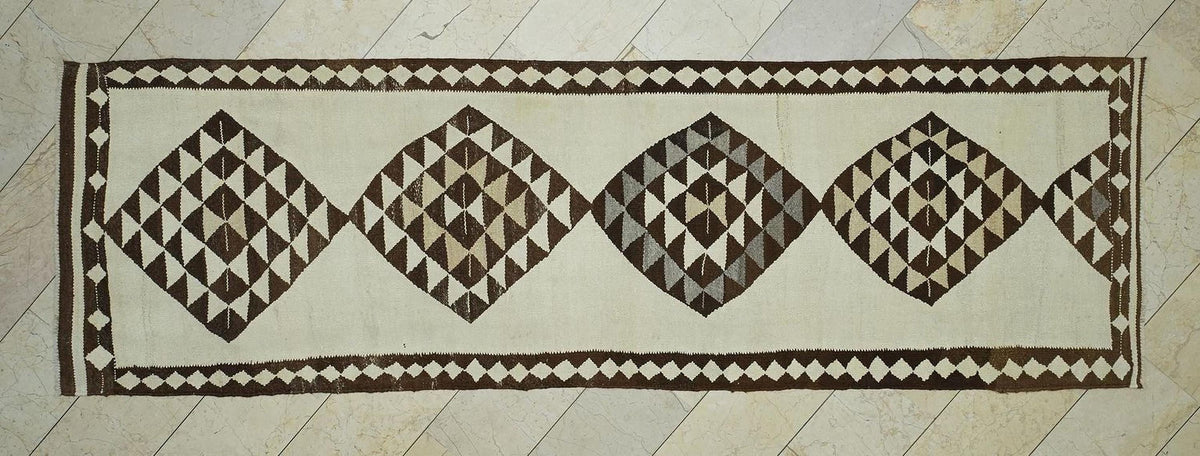 Neutral Wool Kilim Rug Runner: 3,4x11,2 Ft, Vintage Home Decor Turkish Rugs