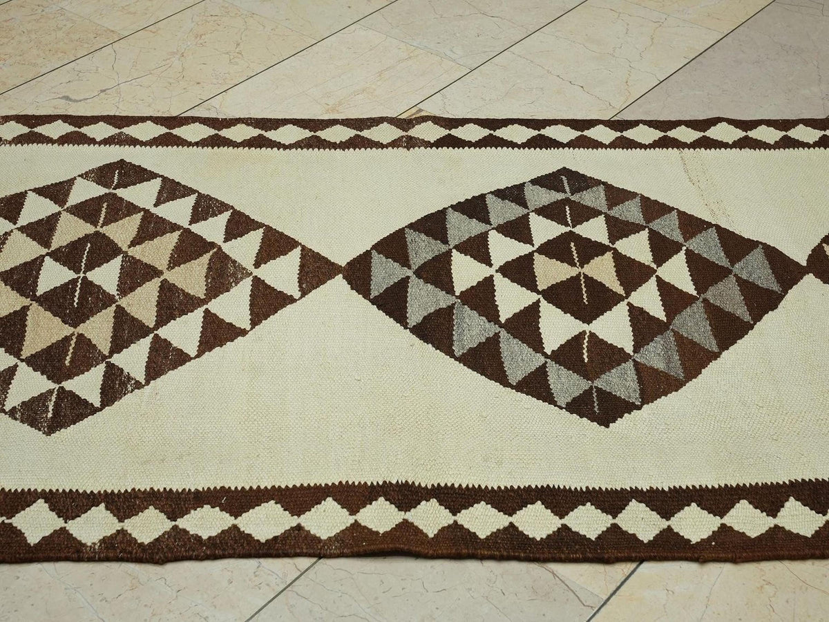 Neutral Wool Kilim Rug Runner: 3,4x11,2 Ft, Vintage Home Decor Turkish Rugs