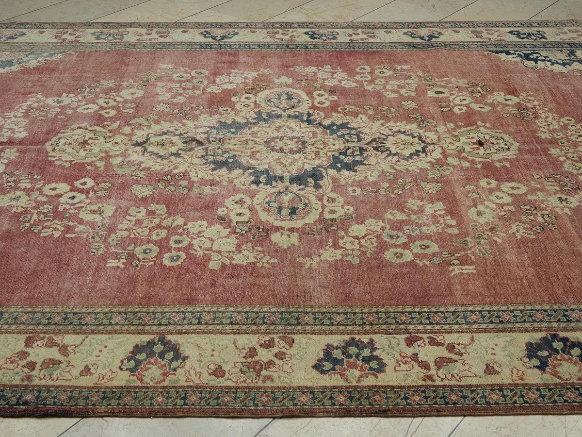1930s Turkish Carpet Rug: 7.4x12 ft, Handmade Wool, Geometric Design Rugs.