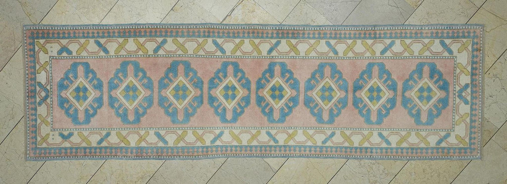 3x10 Blue & Salmon Pink Oushak Rug Runner:  Home Kitchen Floor Decor Rugs.