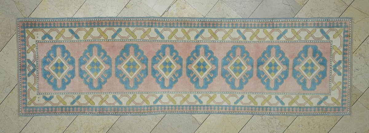 3x10 Blue & Salmon Pink Oushak Rug Runner:  Home Kitchen Floor Decor Rugs.