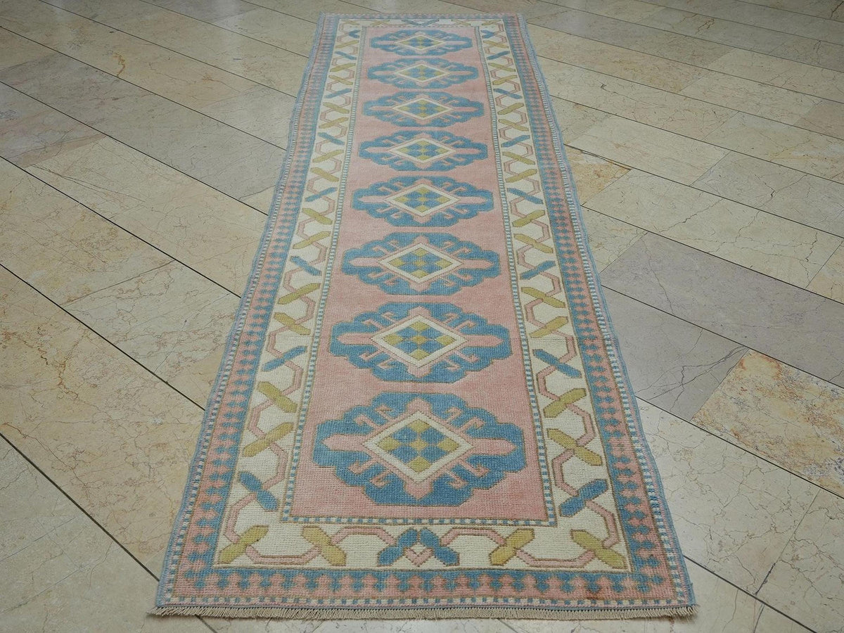 3x10 Blue & Salmon Pink Oushak Rug Runner:  Home Kitchen Floor Decor Rugs.