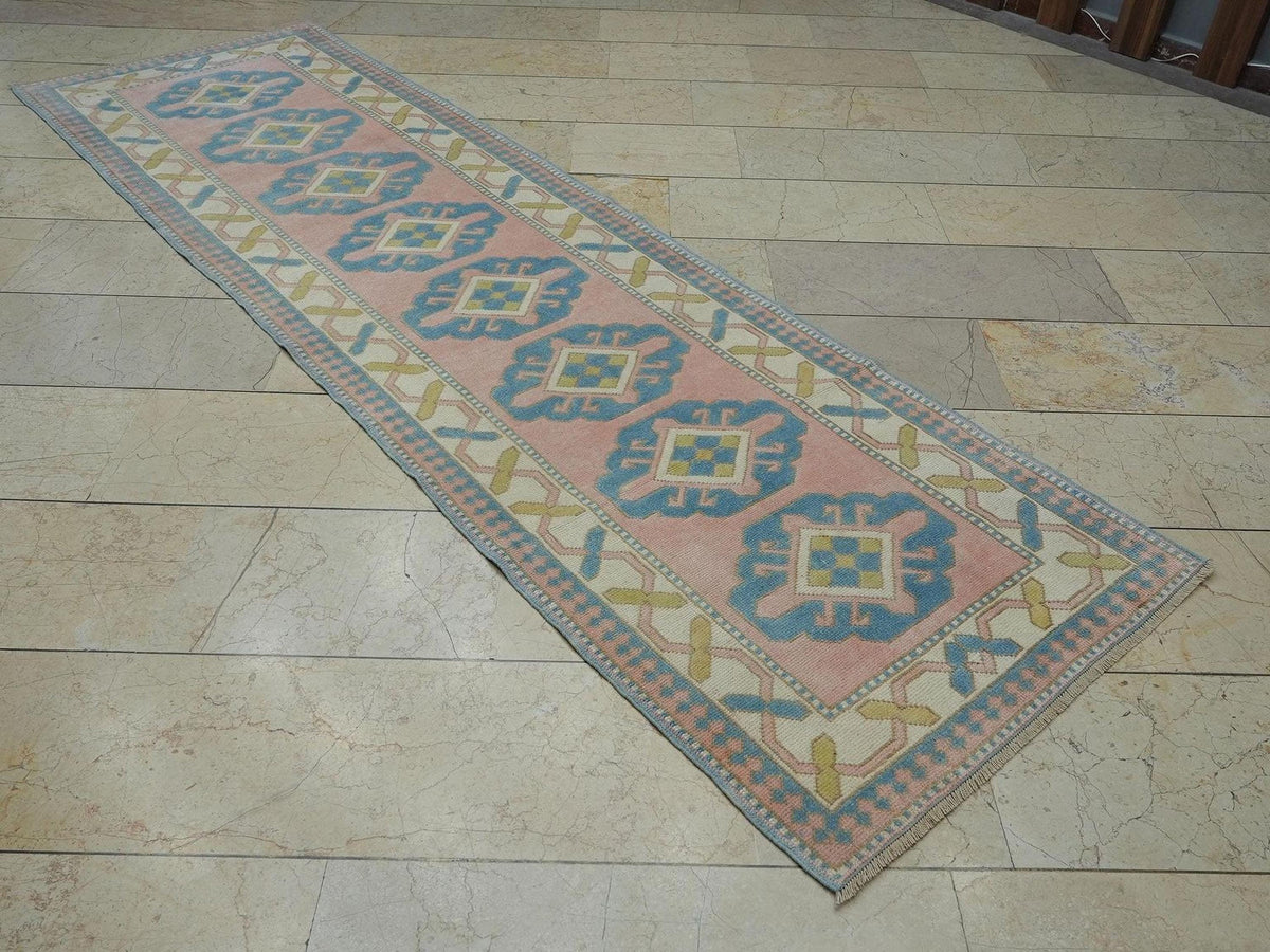 3x10 Blue & Salmon Pink Oushak Rug Runner:  Home Kitchen Floor Decor Rugs.