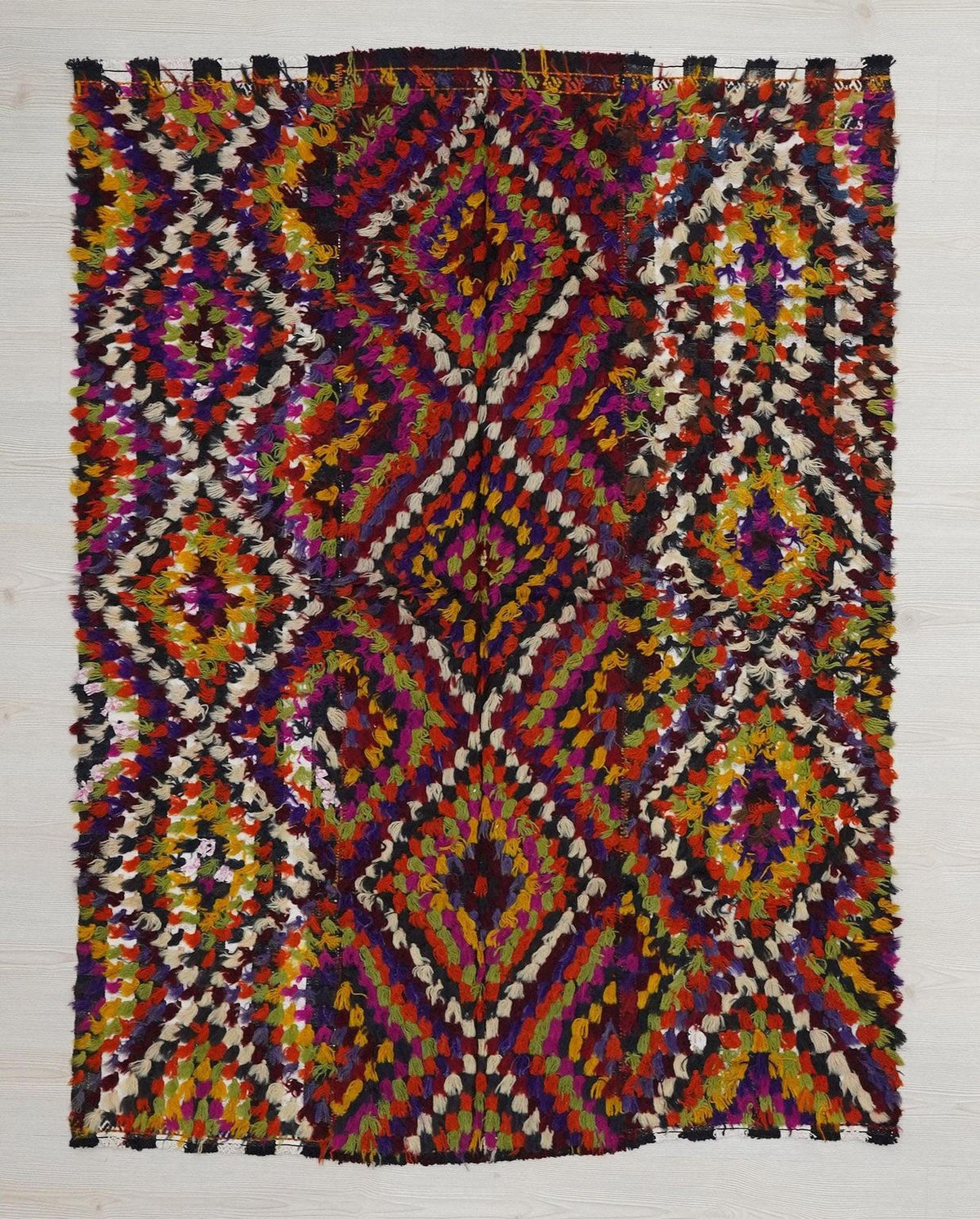 Vintage Turkish Tulu Rug: 4x6 Colorful Wool Kilim, Fireplace Decor