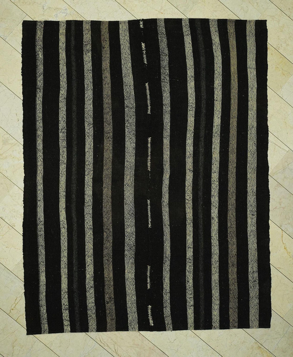 7x9 Dark Brown & Cream Natural Goat Hair Rug: Outdoor Decor Turkish Nomadic Woven Rugs.