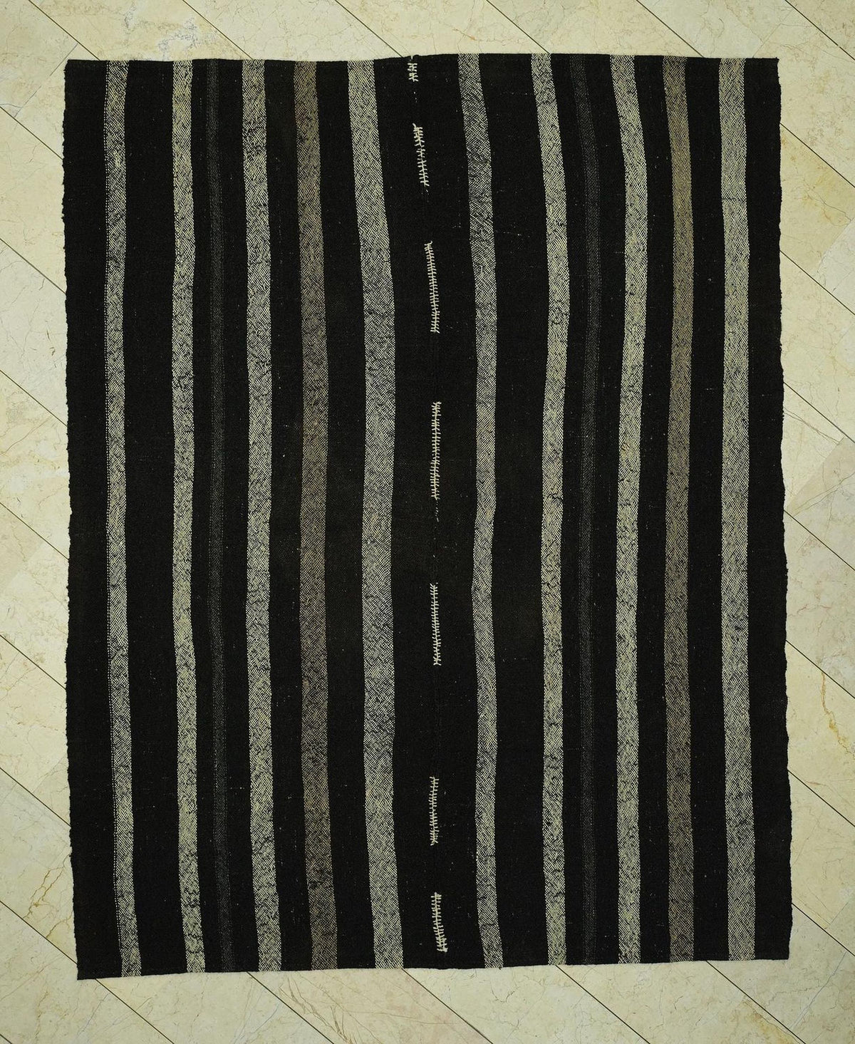 7x9 Dark Brown & Cream Natural Goat Hair Rug: Outdoor Decor Turkish Nomadic Woven Rugs.